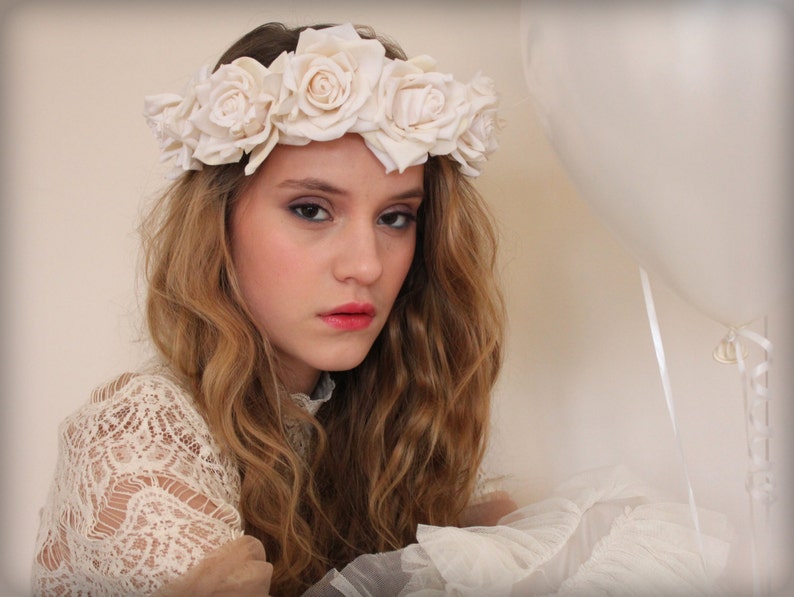 Cream Velvet Rose Flower Crown Velvet Flower Crown Floral Etsy UK