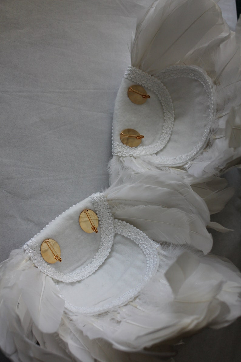 feather shoulders White feather epaulette shoulder pieces white wings