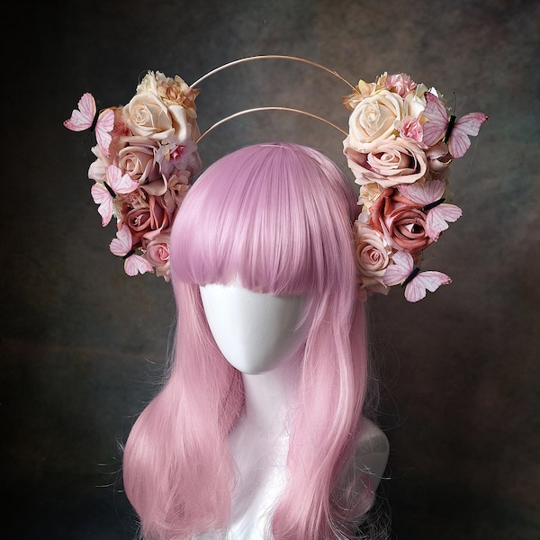 Rouge Pony peach flower halo butterfly crown