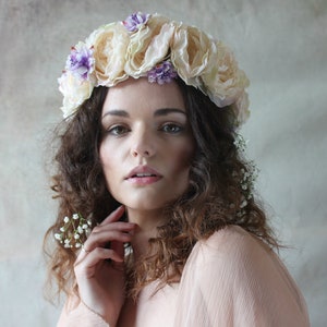 Cream and lilac flower crown, floral garland, wedding headpiece. image 3