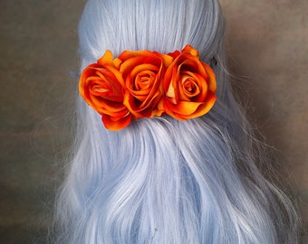 Orange hair clip, delicate hair piece, vintage flowers