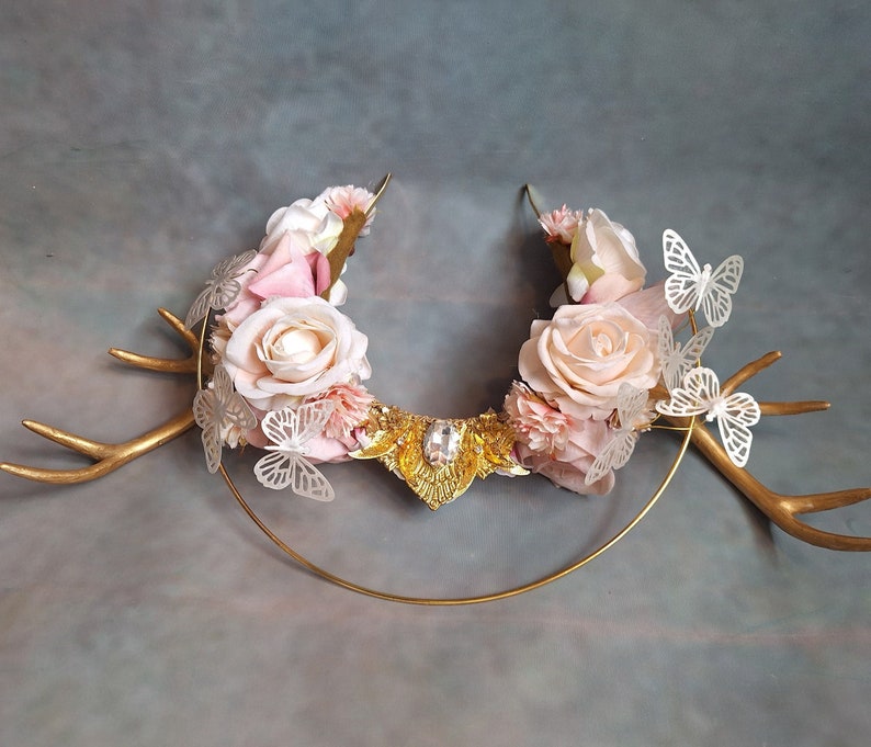 Rouge Pony peach flower halo fawn butterfly crown image 5