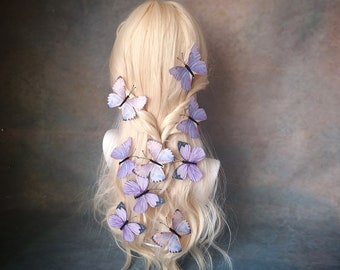 Purple pastel fabric butterfly hair clips