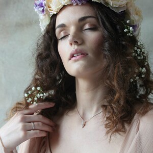 Cream and lilac flower crown, floral garland, wedding headpiece. image 4