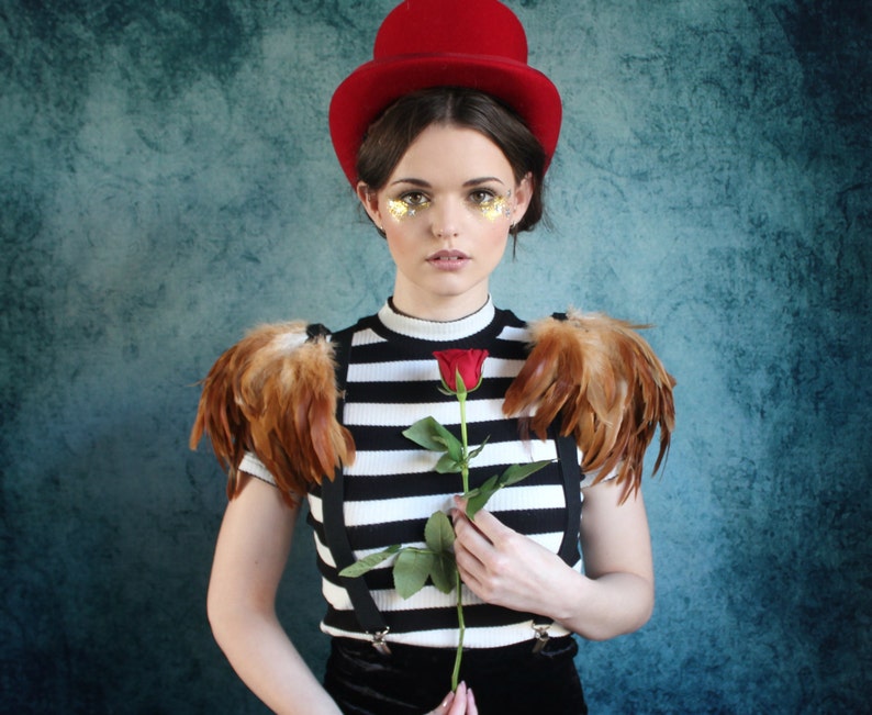 tribal feather shoulder pieces feather wings Tan feather shoulder epaulette