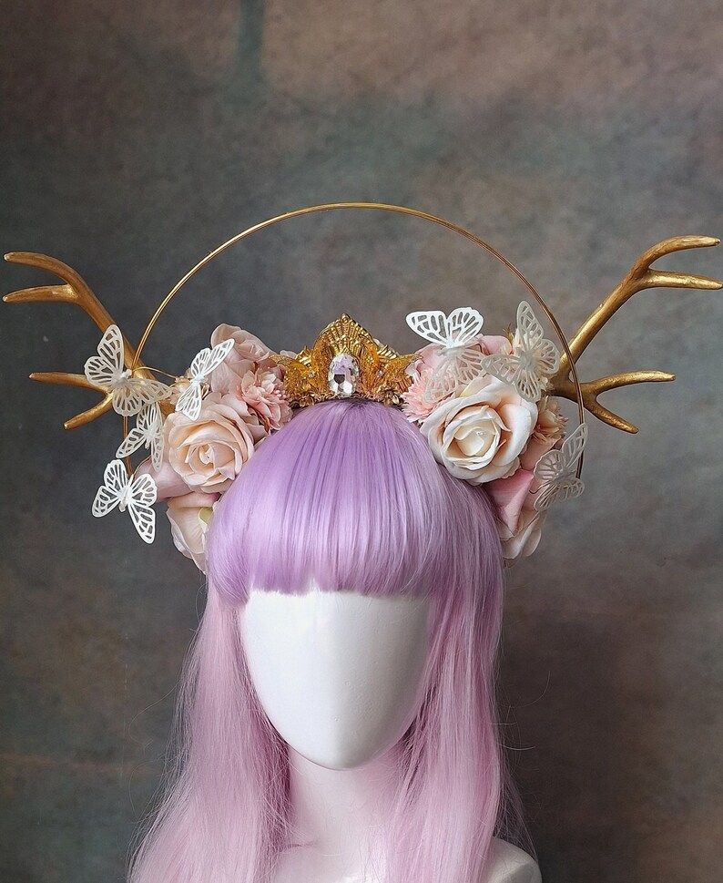 Rouge Pony peach flower halo fawn butterfly crown image 7