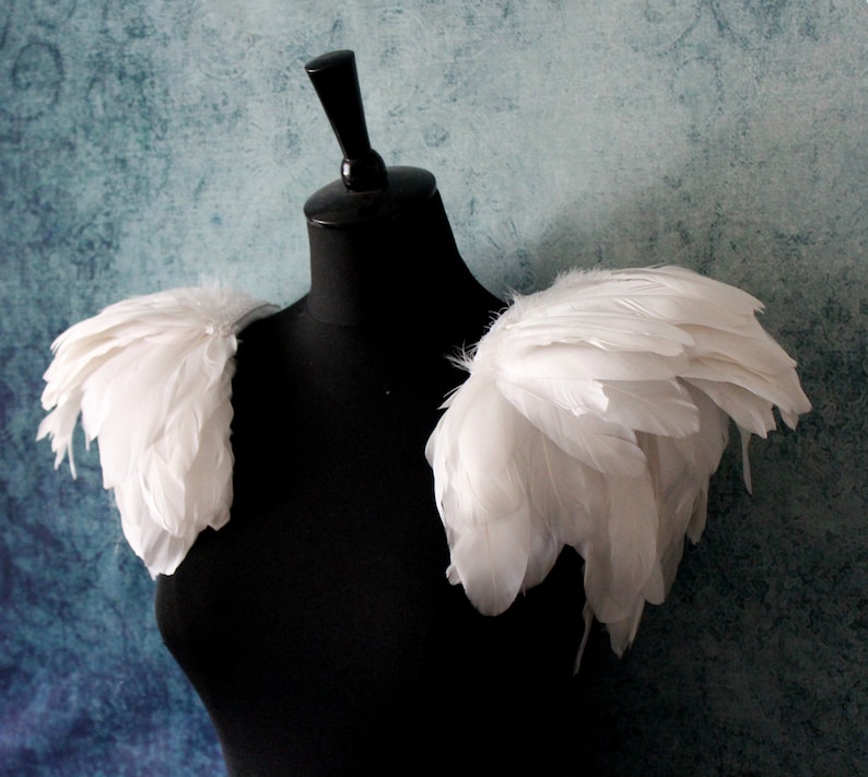 feather shoulders White feather epaulette shoulder pieces white wings