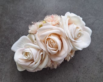 Peach and cream floral hair clip,  rose hairpin, bridesmaids hair piece