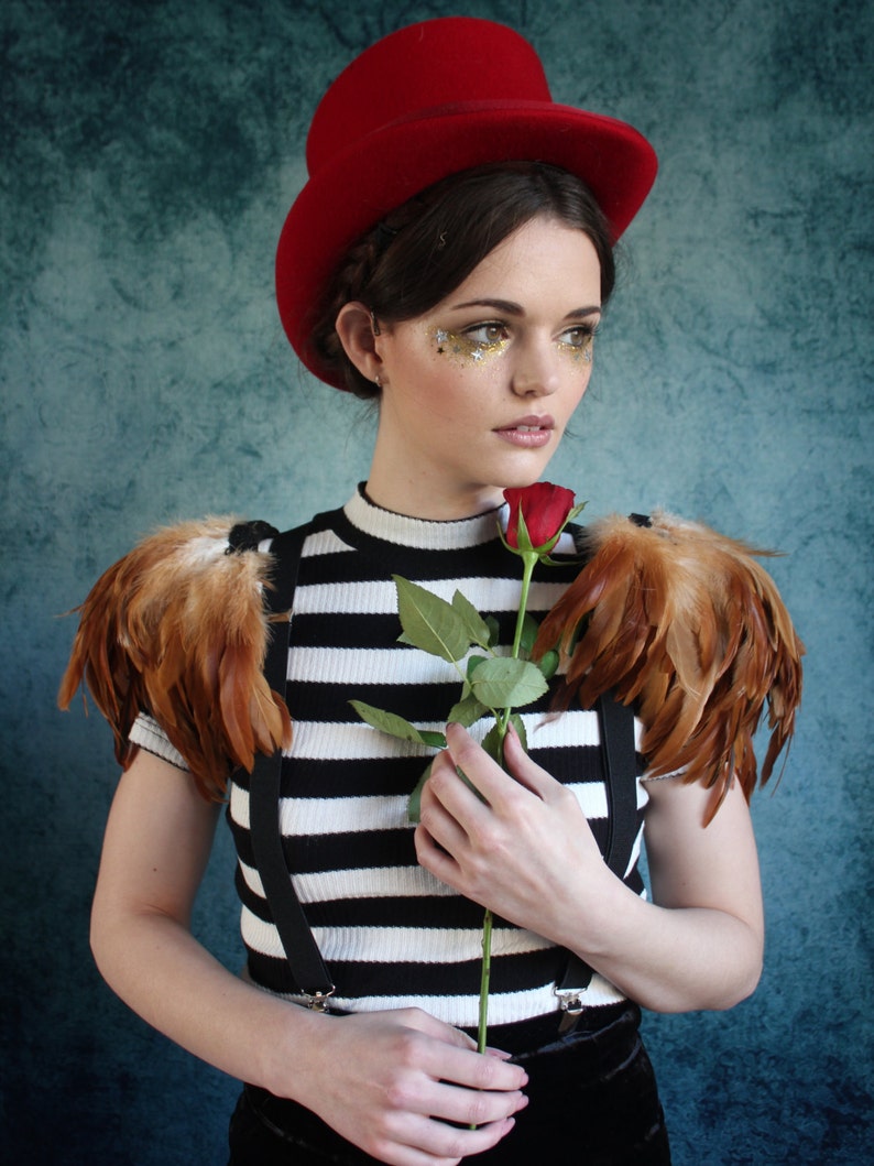 tribal feather shoulder pieces feather wings Tan feather shoulder epaulette