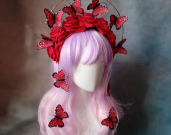 Rouge Pony red velvet rose halo butterfly crown