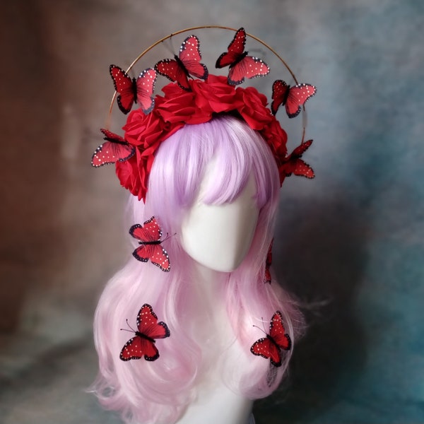 Rouge Pony red velvet rose halo butterfly crown