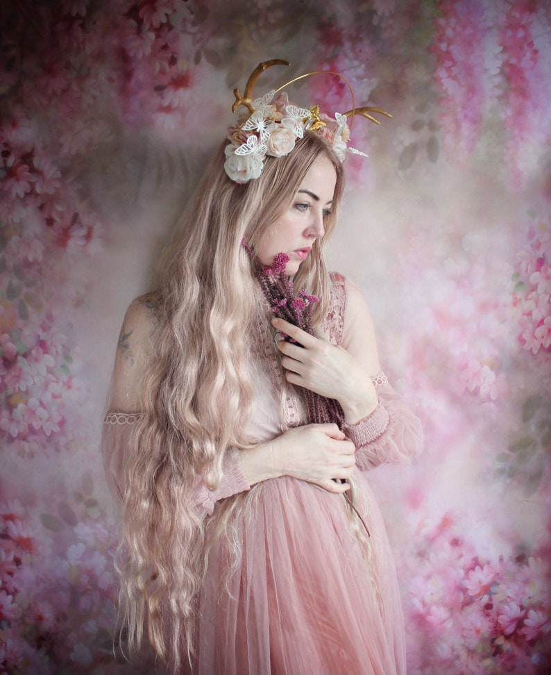 Rouge Pony peach flower halo fawn butterfly crown image 10