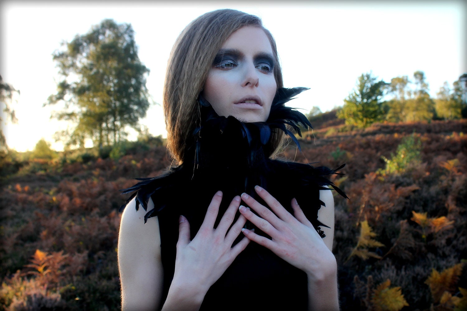 Black feather neck corset costume feather neckpiece Etsy