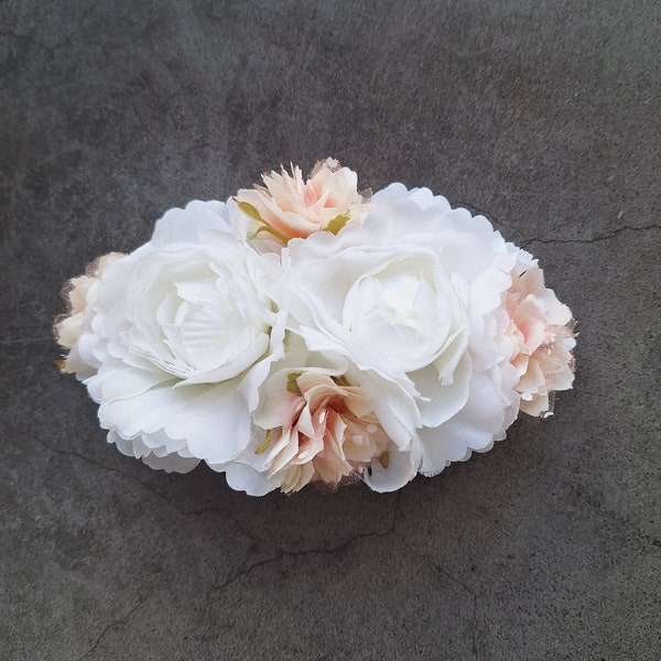 White floral hair clip, peony flowers, hairpin, bridesmaids hair piece