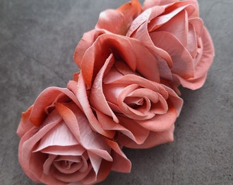 Pink floral hair clip, velvet rose flowers, hairpin, bridesmaids hair piece