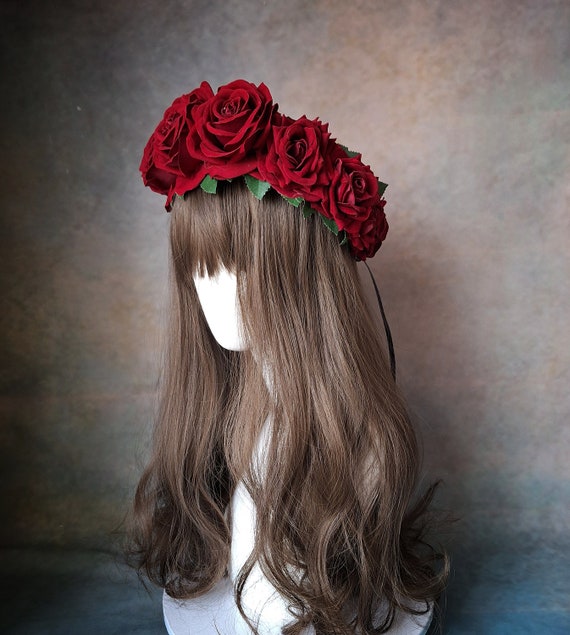 Deep Red Flower Crown Floral Headpiece Etsy Canada