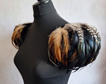 Natural feather epaulette shoulder pieces, wings, feather shoulders