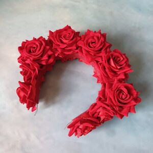 Red Frida Kahlo velvet flower hairband, flower crown, rose hairpiece, festival flowers image 10