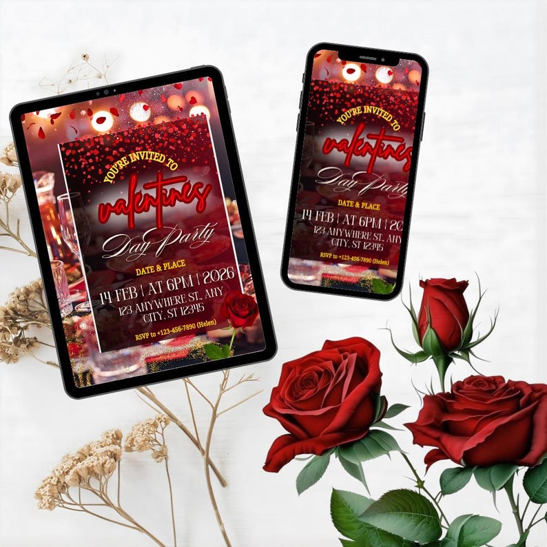 Valentine’s Day Dinner Invitation Template | Editable Canva Romantic ...