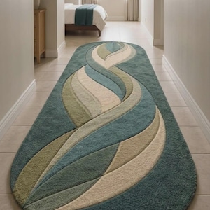 Modern Abstract Runner Rug, Hand Tufted Wool Runner, Geometric Hallway Carpet, Long Narrow Runner Rug, Contemporary Handmade NZ Wool