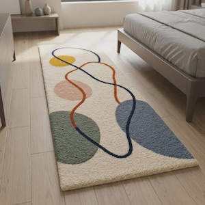 Modern Abstract Runner Rug, Hand Tufted Wool Runner, Geometric Hallway Carpet, Long Narrow Rug, Contemporary Handmade NZ Wool