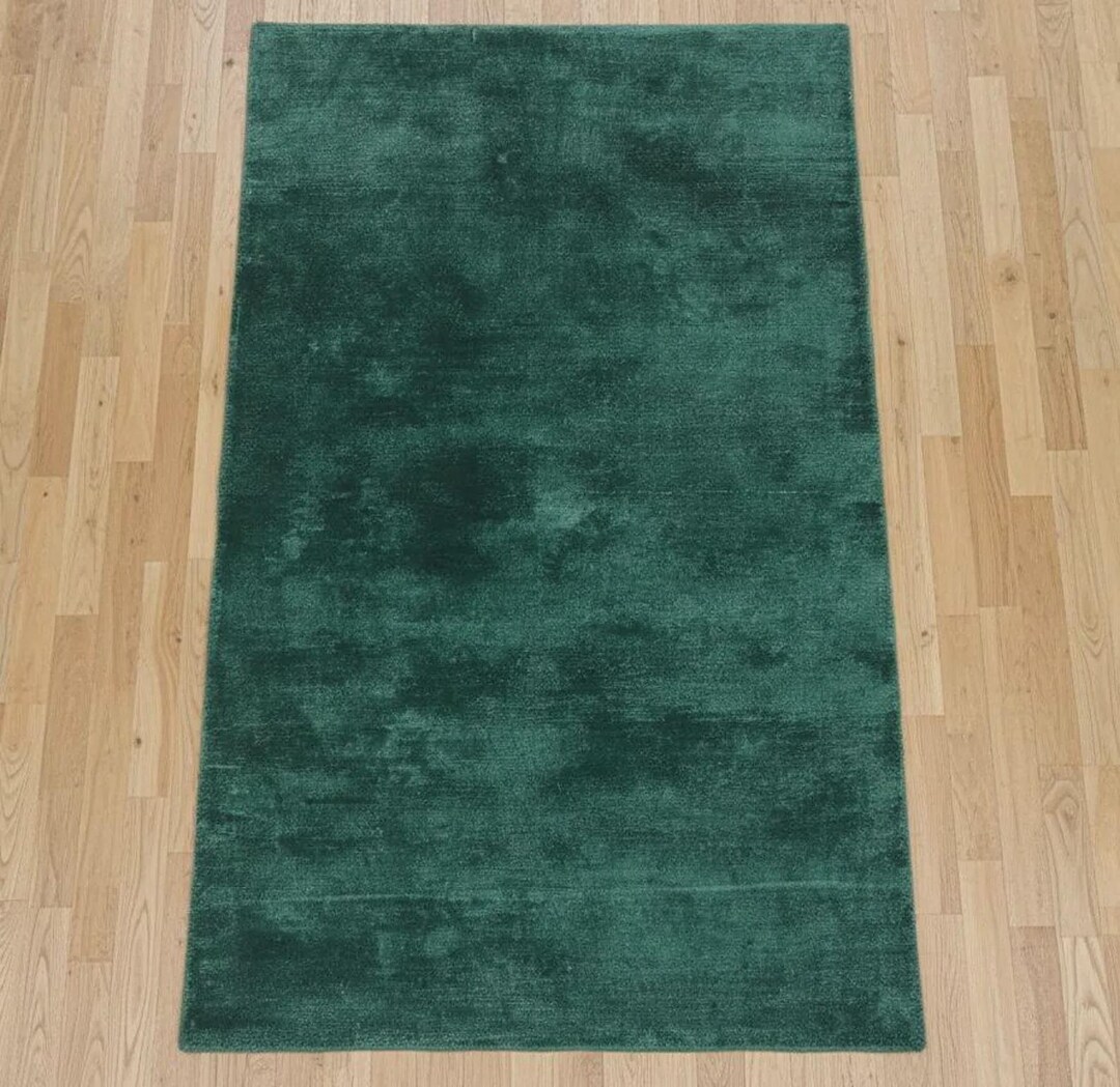 Solid Green Hand Loom Wool Rug, Plush NZ Wool Area Rug, Minimalist ...
