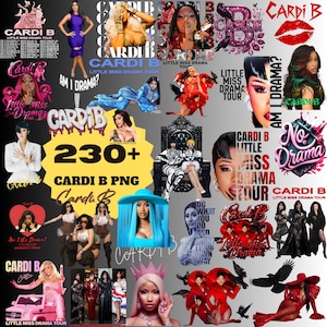 May include: A collage of images featuring Cardi B, including promotional graphics for her "Little Miss Drama Tour." The images showcase various poses and styles, with text overlays such as "Am I Drama?" and "No Drama." The collection includes a variety of colors and designs.