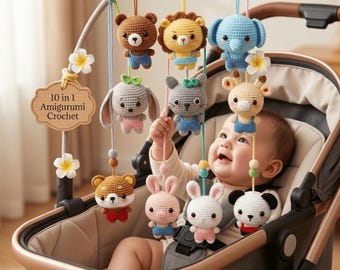 11 in 1 Amigurumi Crochet Pattern Bundle, Crochet Baby Mobile Pattern, Cute Animal Crochet Pattern PDF, Baby Stroller Toy, Nursery Decor DIY