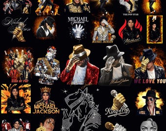 Puede incluir: Un collage de imágenes con Michael Jackson. Las imágenes incluyen retratos, fotos de acción y gráficos, con texto como "King of Pop" y "Michael Jackson". La paleta de colores incluye oro, negro y rojo.