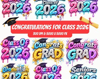 Graduation PNG Bundle, Congrats Grad 2026 DTF Designs, Senior 2026 Sublimation Graphics, Graduation 2026 Digital Download.