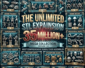 35 Million+ Unlimited STL Expansion Mega Collection V2.0 | Commercial Use 3D Printing Files | DnD Terrain, Anime, Cosplay Props STL Bundle