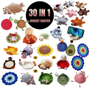 30-in-1 Animal Crochet Coaster Pattern Bundle | Animals Cup Holder Set | Amigurumi Style Mug Coasters (PDF Pattern) | Instant Download