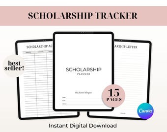 Scholarship Tracker | Academic & Application Deadline Tracker | College or University Planner | Digital and Printable Student Planner