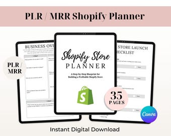 PLR/MRR Shopify Planner Printable | Shopify Website & Store Planner | Ecommerce Checklist, Sales Tracker, Inventory and Order Tracker