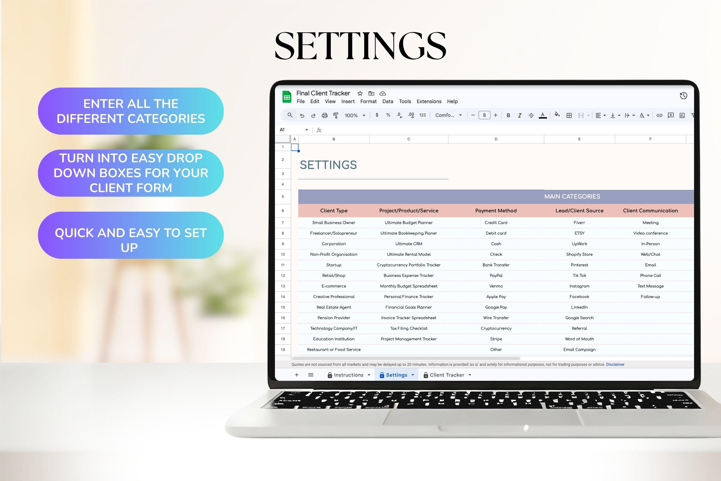 Client Tracker Spreadsheet | Excel and Google Sheet Business Planner ...