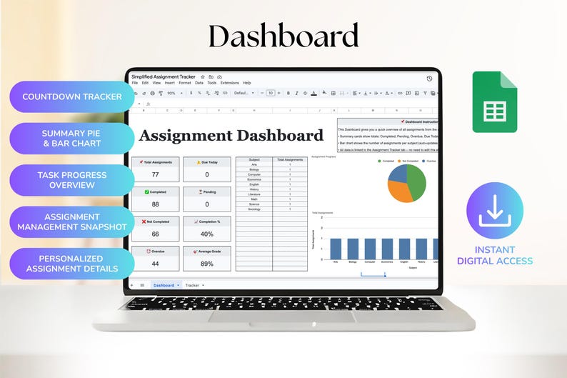 assignment planner digital college spreadsheet
