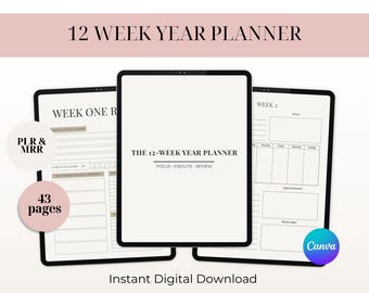 PLR / MRR 12 Week Year Planner | 90 Day Goal, Resell Rights (PDF)