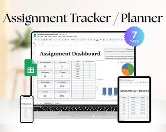 Assignment Tracker & Assignment Planner | Student Spreadsheet | College Assignment Log | Digital Planner for Time Management