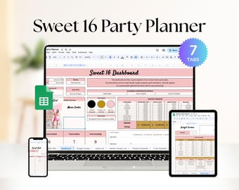 Sweet 16 plannerspreadsheet, plannerblad verjaardagsfeestje, bewerkbare evenement- en budgettracker