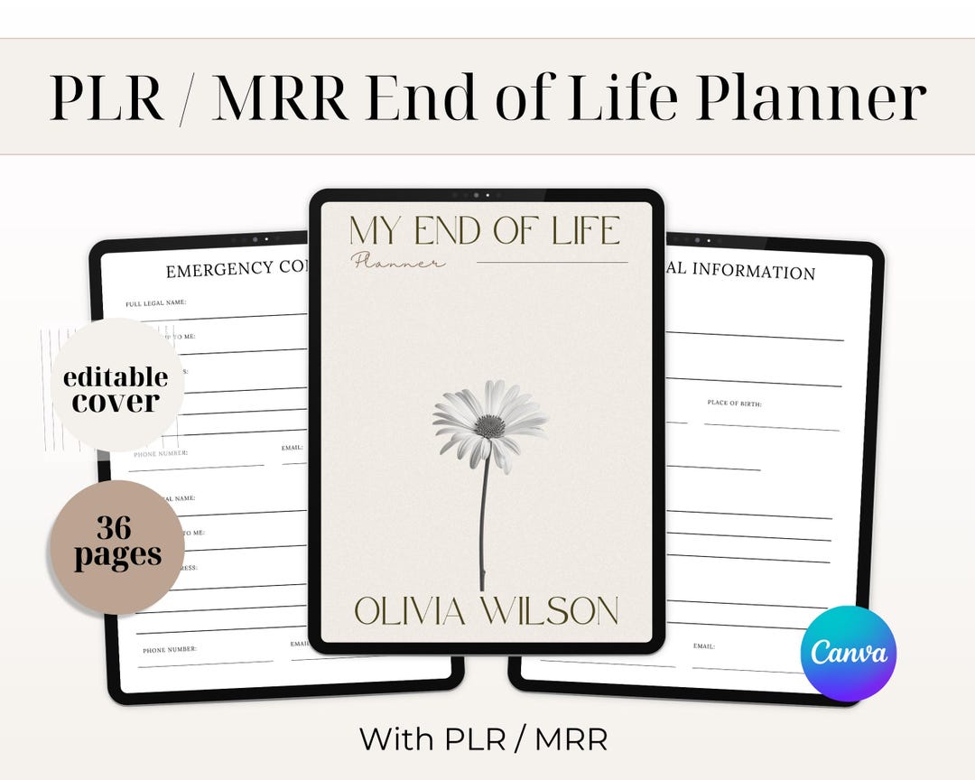 PLR / MRR End of Life Planner – Editable PDF for Final Wishes, Family ...