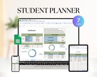 Digital Student Planner | College Spreadsheet Homework Planner | Assignment and Exam Tracker | Academic Dashboard