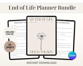 End of Life Planner – Legacy Journal & Life Binder – Editable Canva Template Printable Planner for End of Life Wishes and Emergency Kit