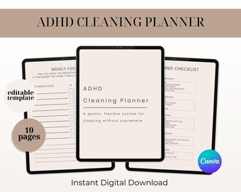 ADHD Cleaning Planner | Cleaning Schedule & Checklist | ADHD Household Chore Chart | Canva Template