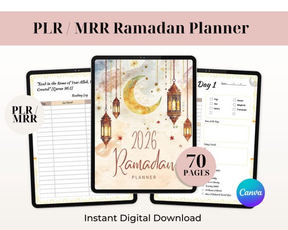 Ramadan Planner 2026 PLR & MRR | Digital Ramadan Journal PDF | Printable Ramadan Tracker | Resell Rights Planner