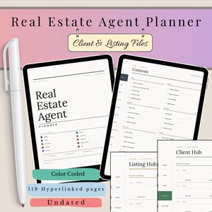 Color Coded Real Estate Planner GoodNotes | Realtor Client & Listing Organizer iPad | Undated Transaction Tracker for Agents | 119 Pages
