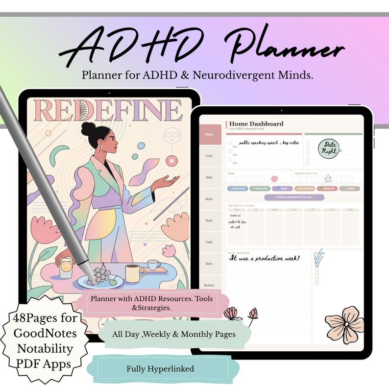 ADHD Hyperlinked Planner | Goodnotes iPad Life System (48 Page Digital ...