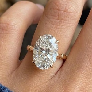 Oval Cut Moissanite Engagement Ring, Hidden Halo Gold Ring, 14k Solid Rose Gold Oval Ring for Women, Unique Vine Pattern Band, Delicate