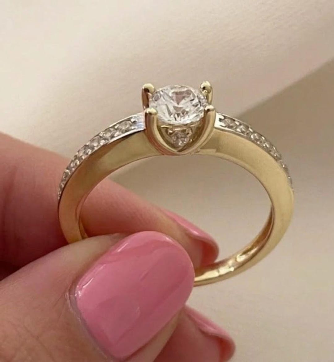 Yellow Gold Solitaire Engagement Ring Round Cathedral Pave, Pave ...