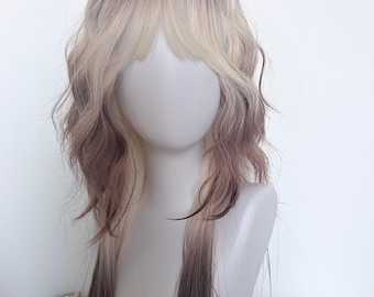 Esche Silber Balayage Wolf Cut Bob Perücke, Lace Front Synthetische, Layered Kinnlange Synthetische Perücke, Cosplay Haar