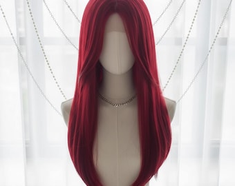 Mera Red Lace Front Perücke, lebendige hitzebeständige Kunsthaarperücke, lange gerade Cosplay Perücke mit Mittelteil, weinrote Perücke für Mädchen